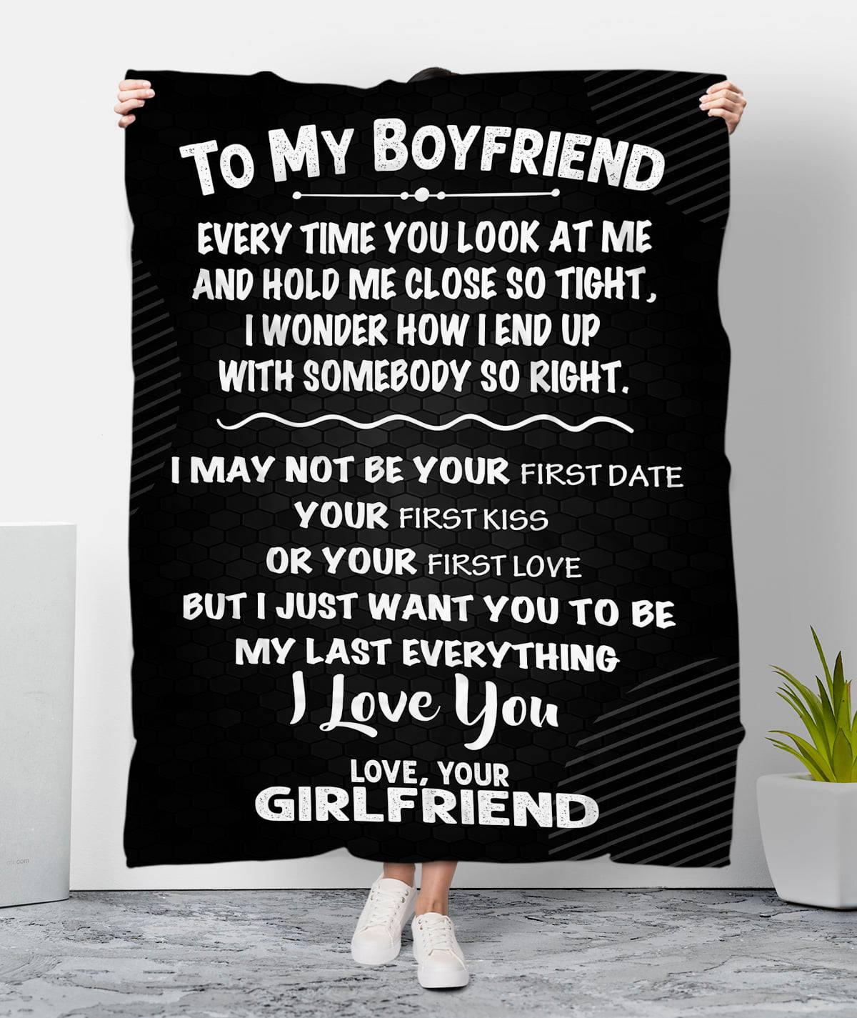 To My Boyfriend I Just Want You To Be My Last Everything Fleece Blanket – Quilt Blanket Birthday Gift For Couple Anniversary Gift From Girlfriend To Boyfriend Home Decor Bedding Couch Sofa Soft And Comfy Cozy