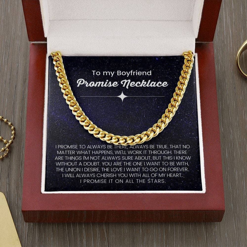 Zelt Jewelry – Personalized Message Card, Cuban Link Chain Necklace, To My Boyfriend I Promise It On All The Stars Cuban Link Chain Necklace Gift For