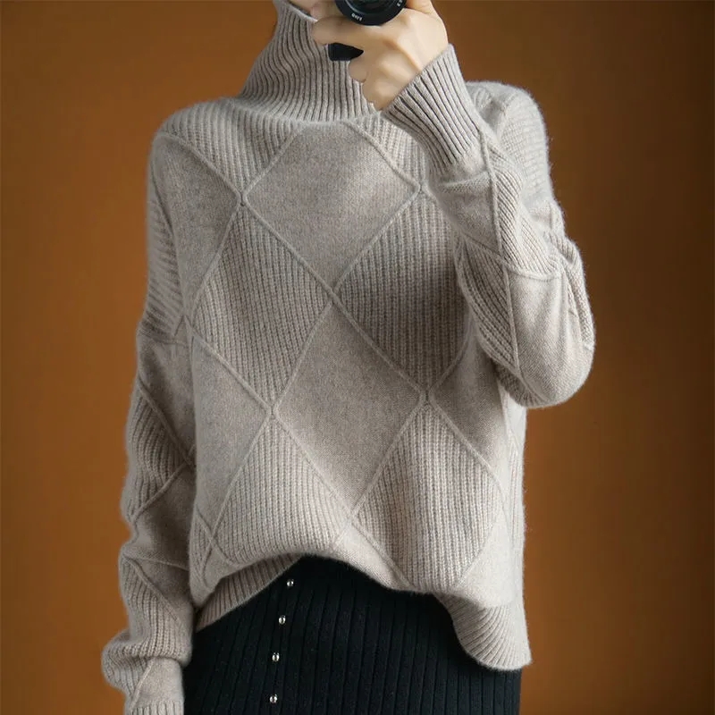 Turtleneck Sweater Women’s Loose Pullover Autumn and Winter New Fashion Knitwear Women’s Short Lady Style Jumper Thickened Warm alx