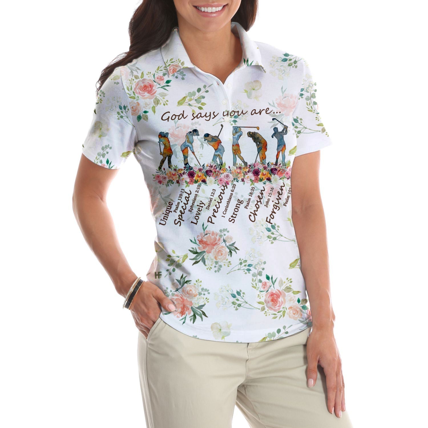 Golf Girl God Says You Are Short Sleeve Women Polo Shirt, Floral Golf Shirt For Ladies, Best Golf Gift For Women Coolspod