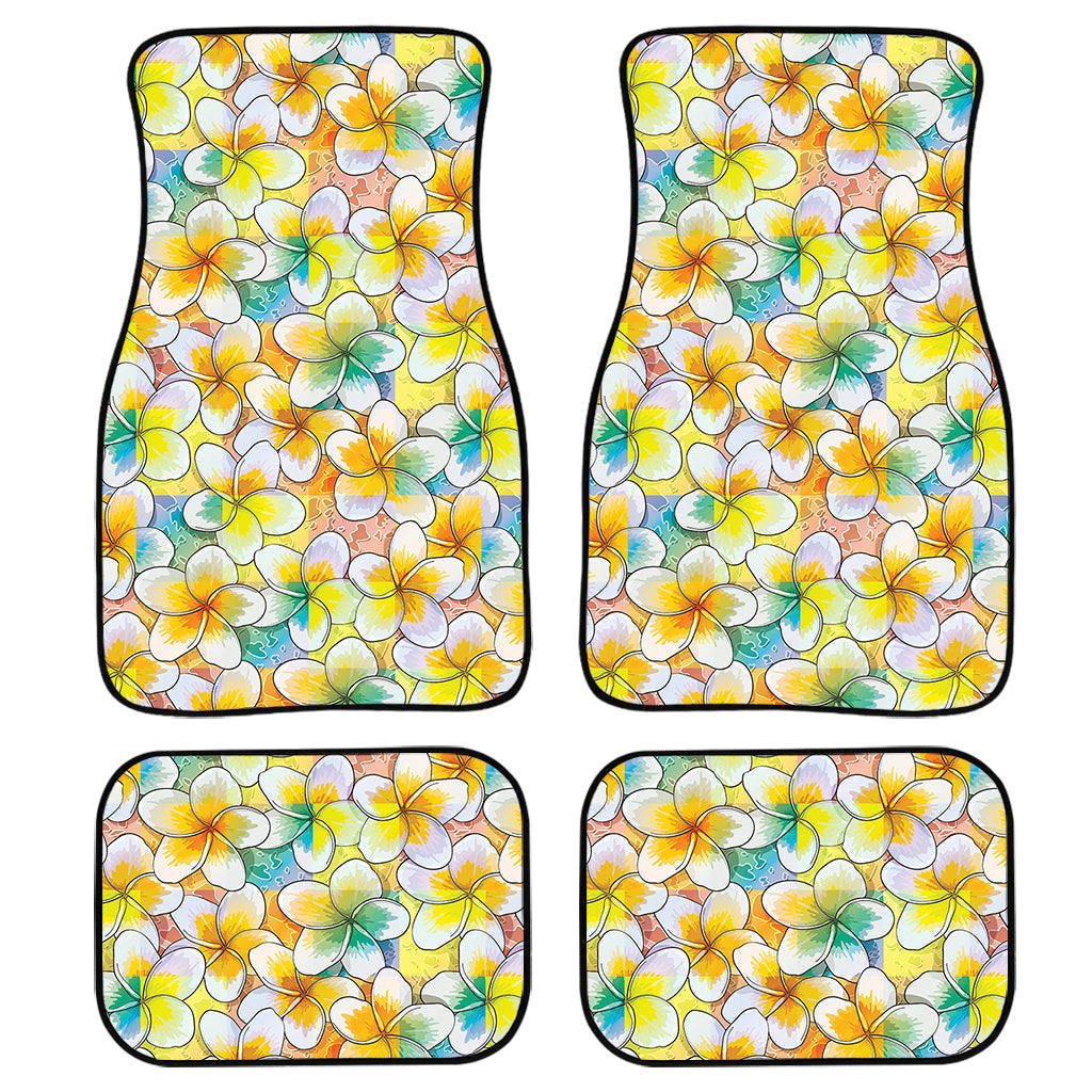 Colorful Frangipani Pattern Print Front And Back Car Floor Mats, Front Car Mat