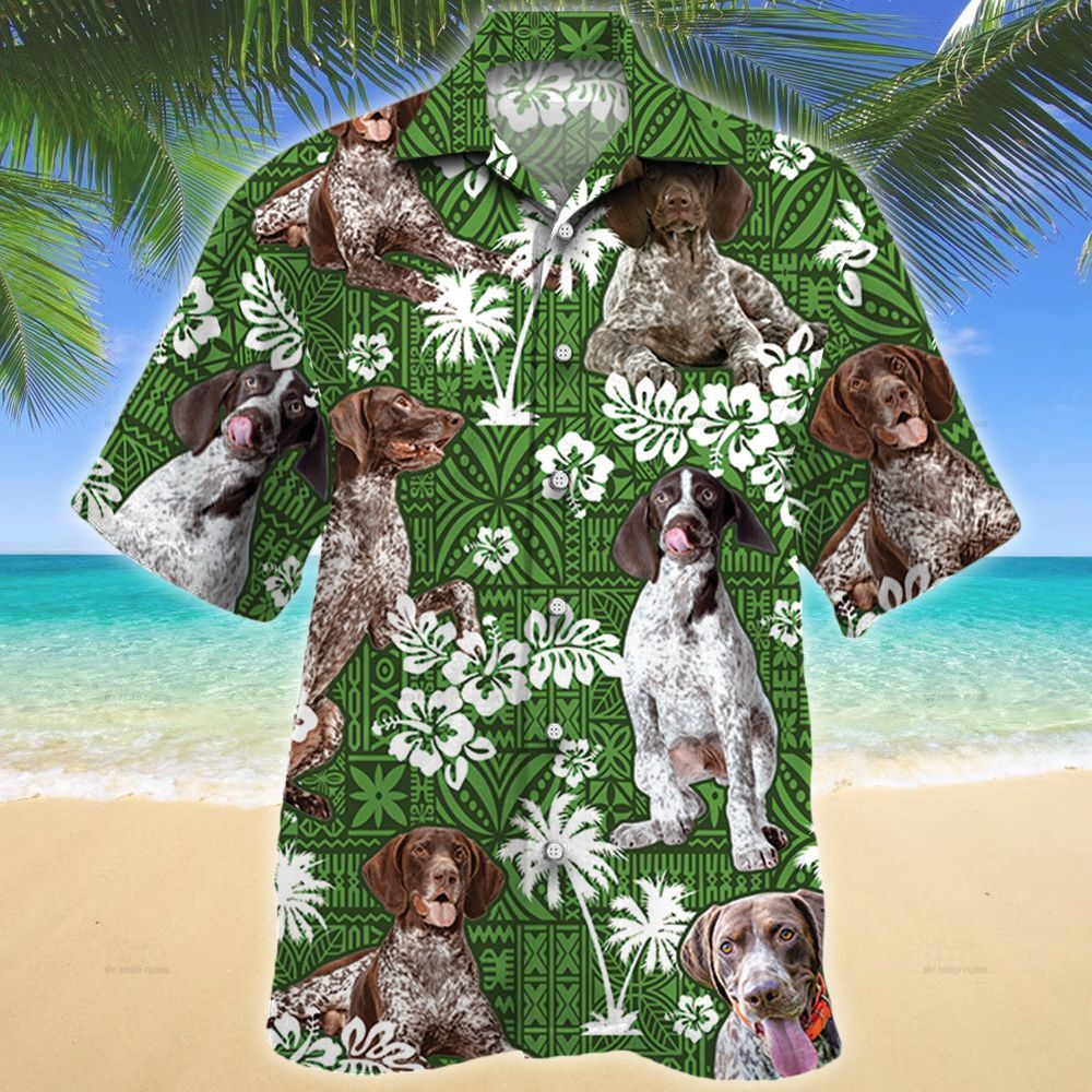 German Shorthaired Pointer Green Tribal Pattern Hawaiian Shirt Ha6960