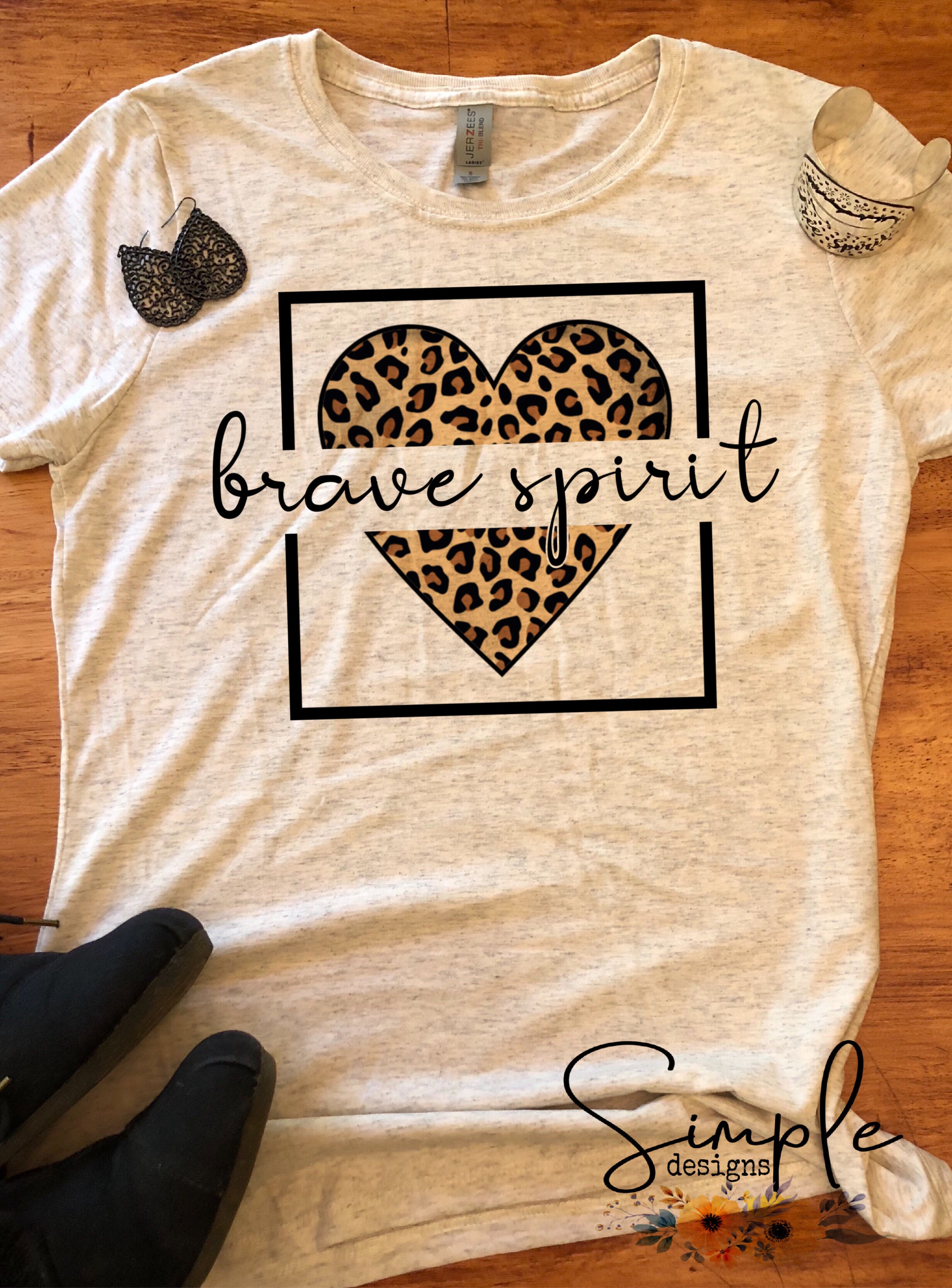 Brave Spirit Leopard Heart T-Shirt, Cute Custom Shirt, Inspirational Tees