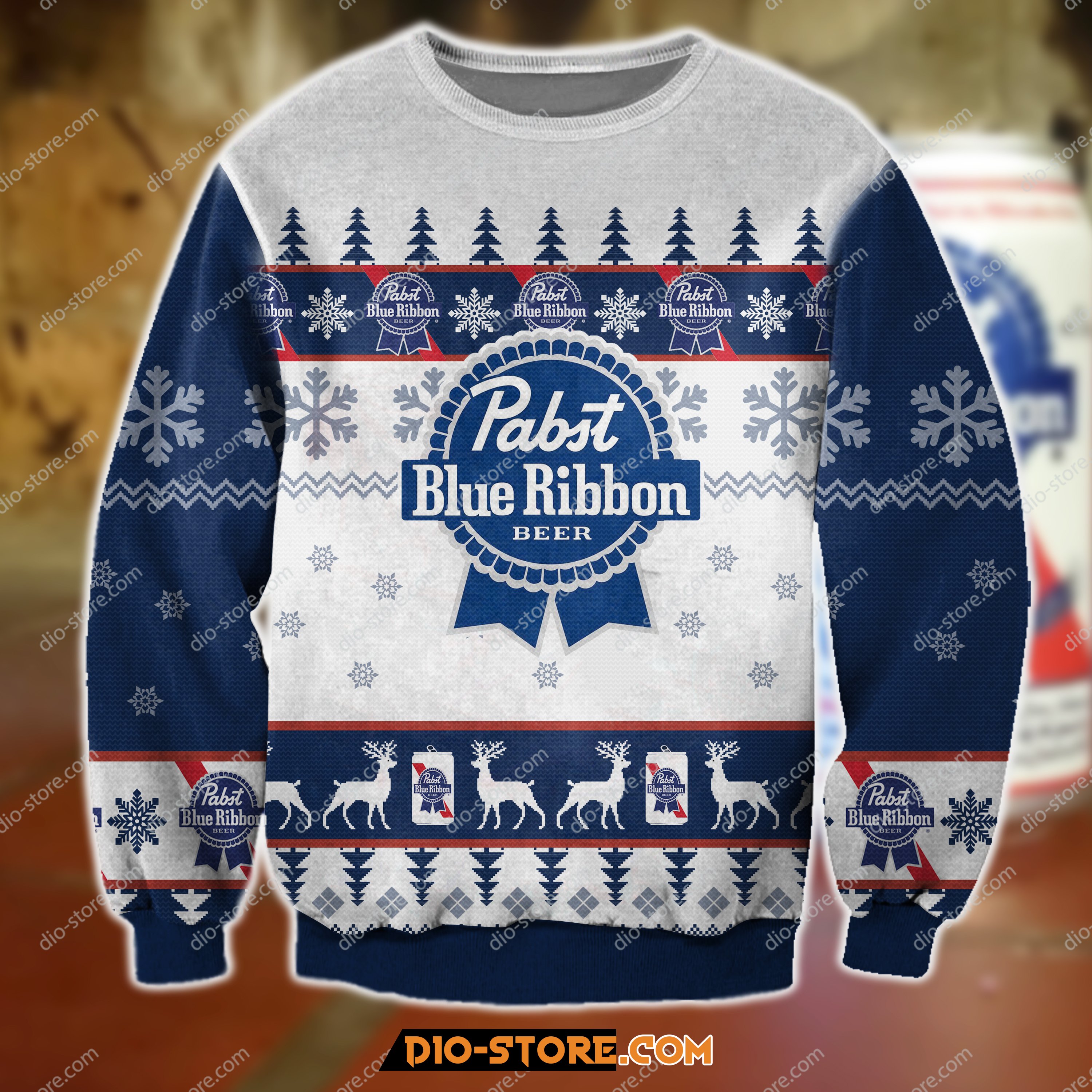 3D All Over Print Knitting Pattern Pabst Blue Ribbon Beer Ugly Christmas Sweatshirt Hoodie All Over Printed Cint10284