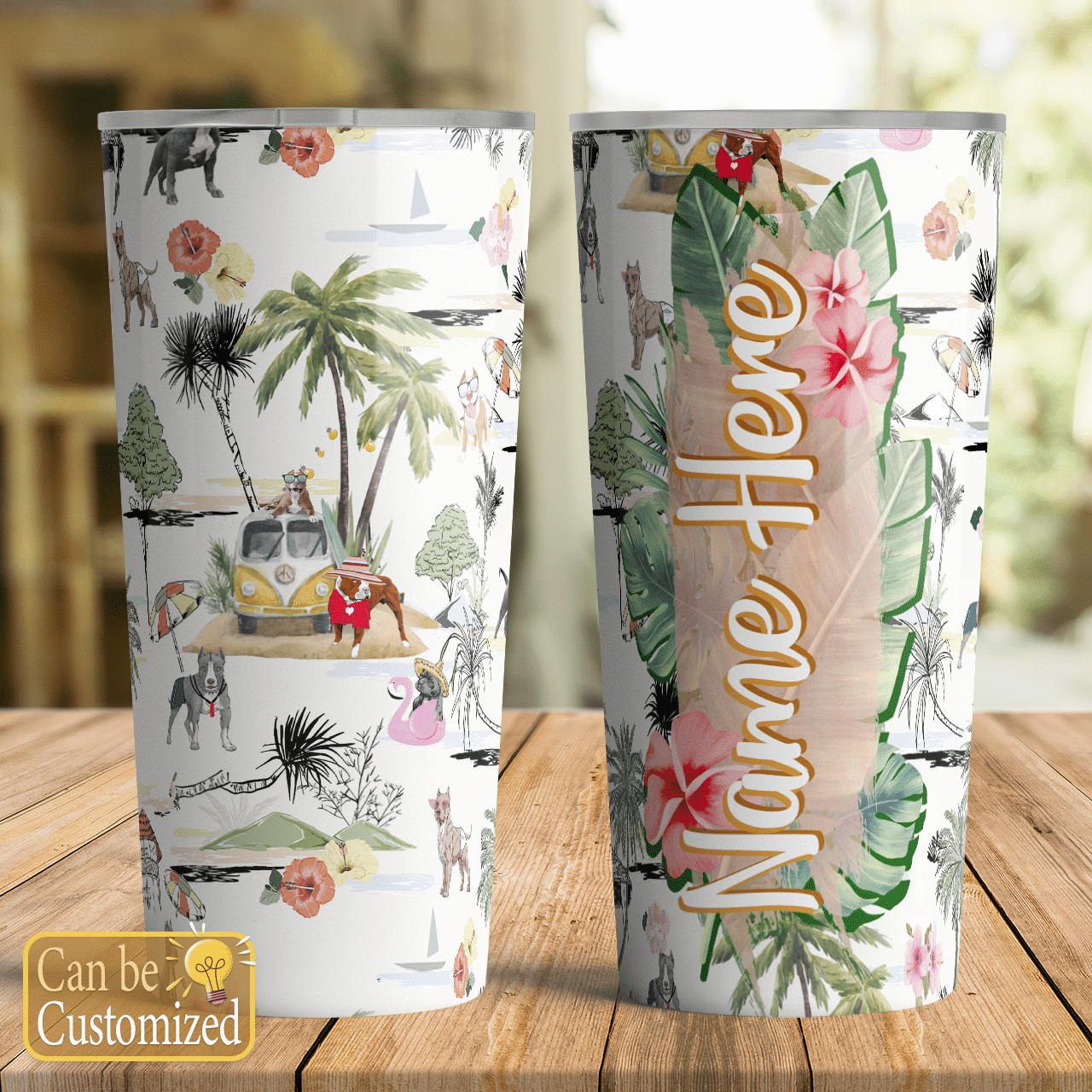 Pitpull Custom Name Tumbler Hawaiian Beach Retro Ha16480