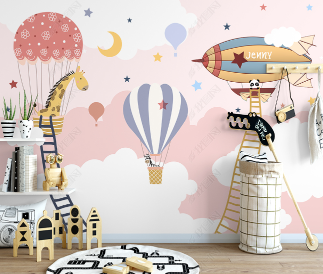 3D Northern Europe Hand-Painted Hot Air Balloon Animal Wall Mural Wallpaper Sww2719