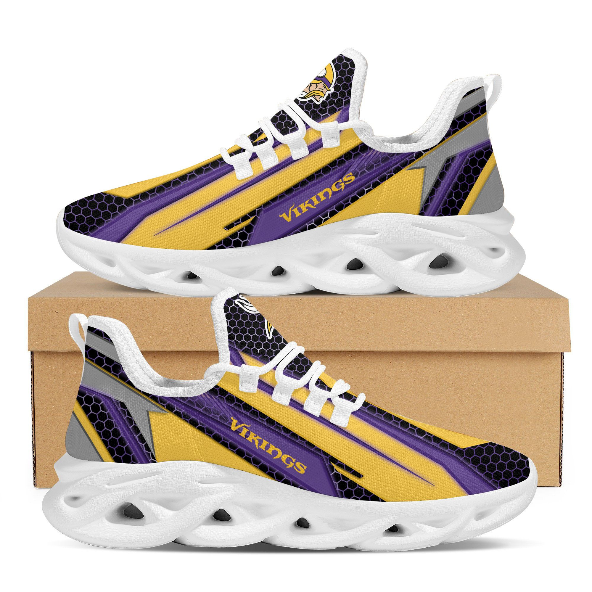 Minnesota Vikings Geometric Hexagon Design Trending Max Soul Clunky Sneaker Shoes For Mens Womensamerican Football Team Fans