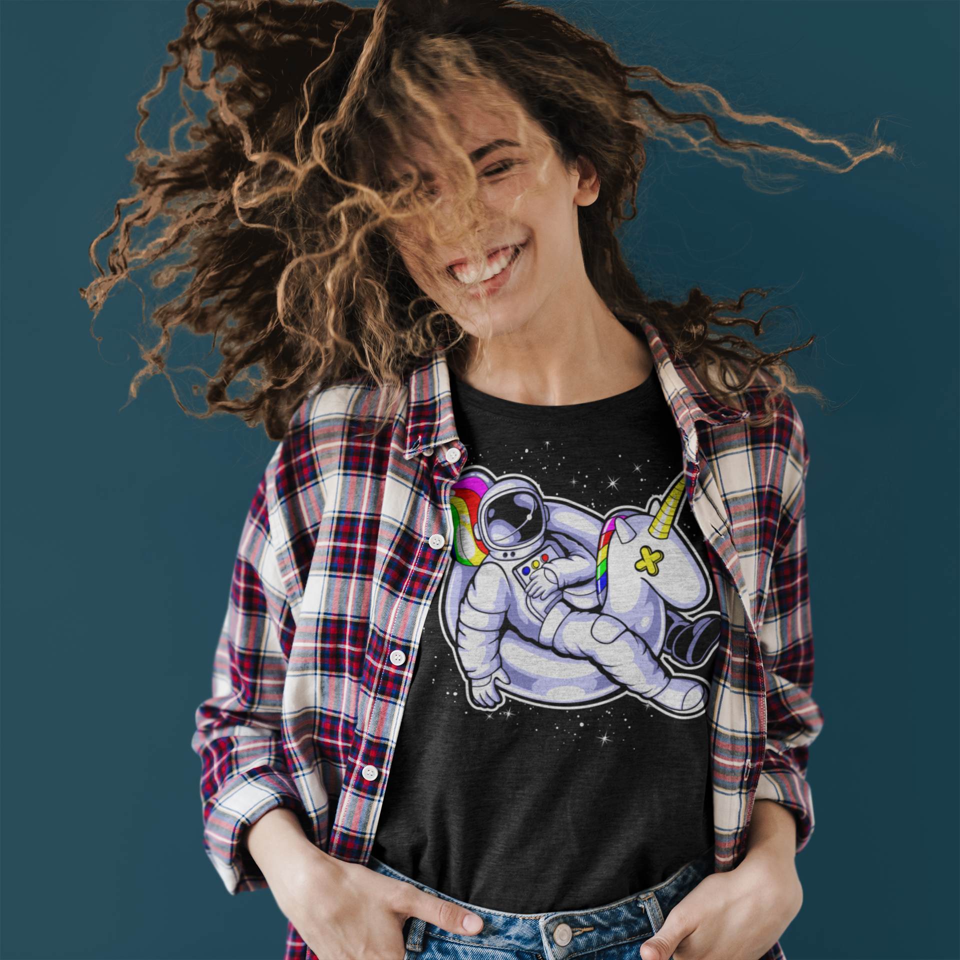 Women’S Astronaut Shirt Unicorn Floatie T Shirt Floating In Space Shirt Galaxy Float Hipster Geek Graphic Tee Streetwear Ladies V-Neck