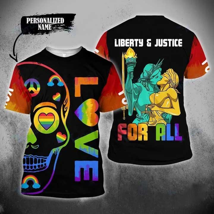 Customized Pride 3D T Shirt For Gaymer, Lgbt Liberty And Justice For All 3D All Over Printed Shirt