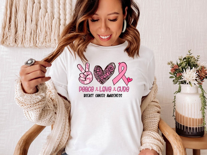 Breast Cancer Awareness Shirt, Warrior Shirt, Cancer Support Shirt For Women, Pink Ribbon Shirt, Cancer Survivor Tshirt, Peace Love Cure