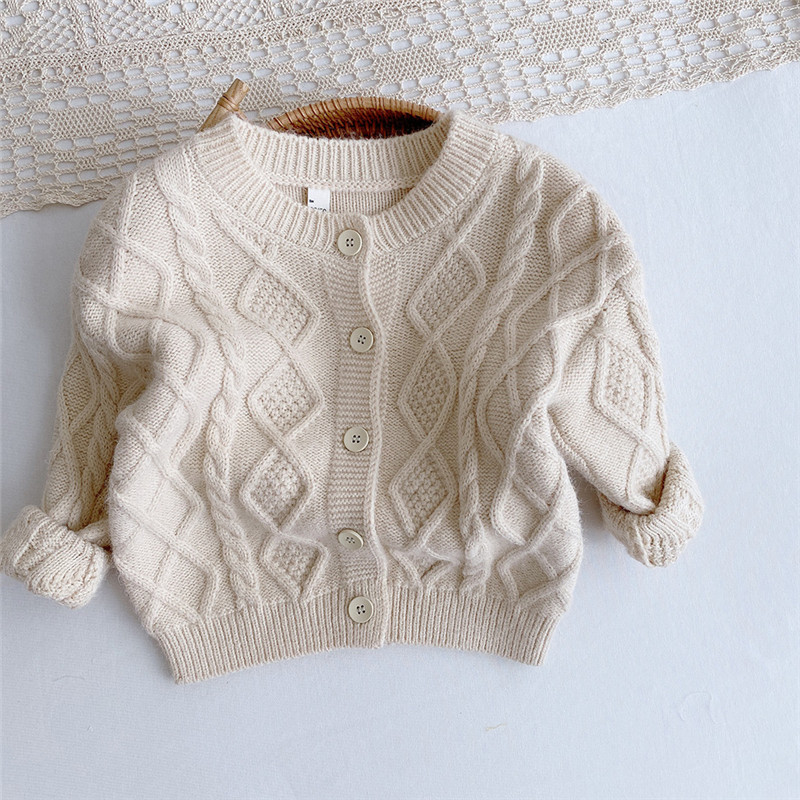 Children solid color knitted cardigan korean style toddler kids long sleeve o-neck coat baby boys all-match sweater tops 6M-5Y alx