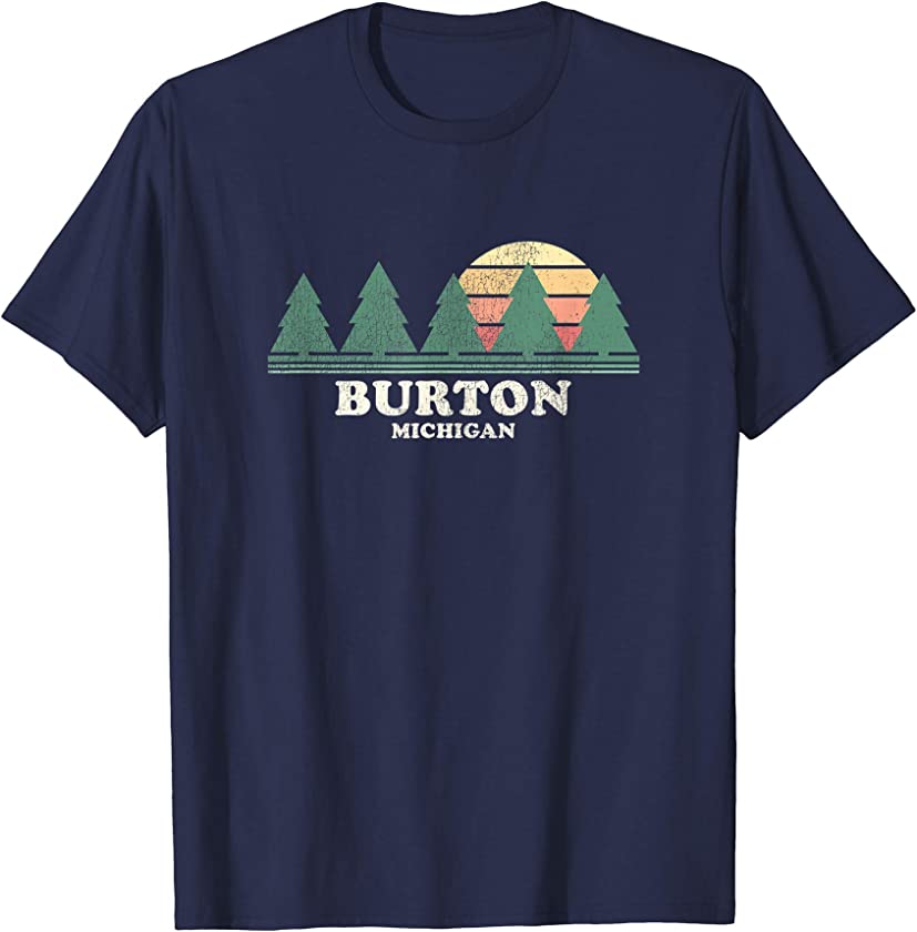 Burton MI Vintage Throwback Tee Retro 70s Design T-Shirt