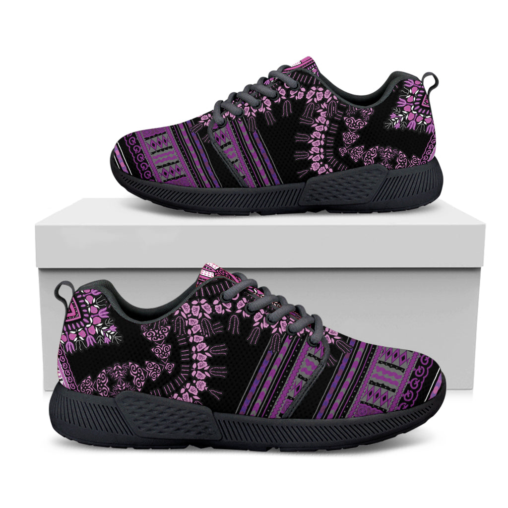 Purple And Black African Dashiki Print Black Athletic Shoes