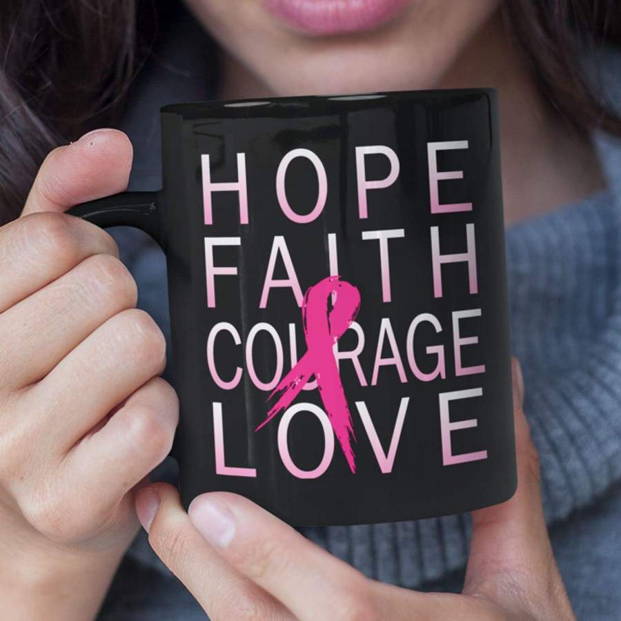 Hope faith courage love support pink coffee mug