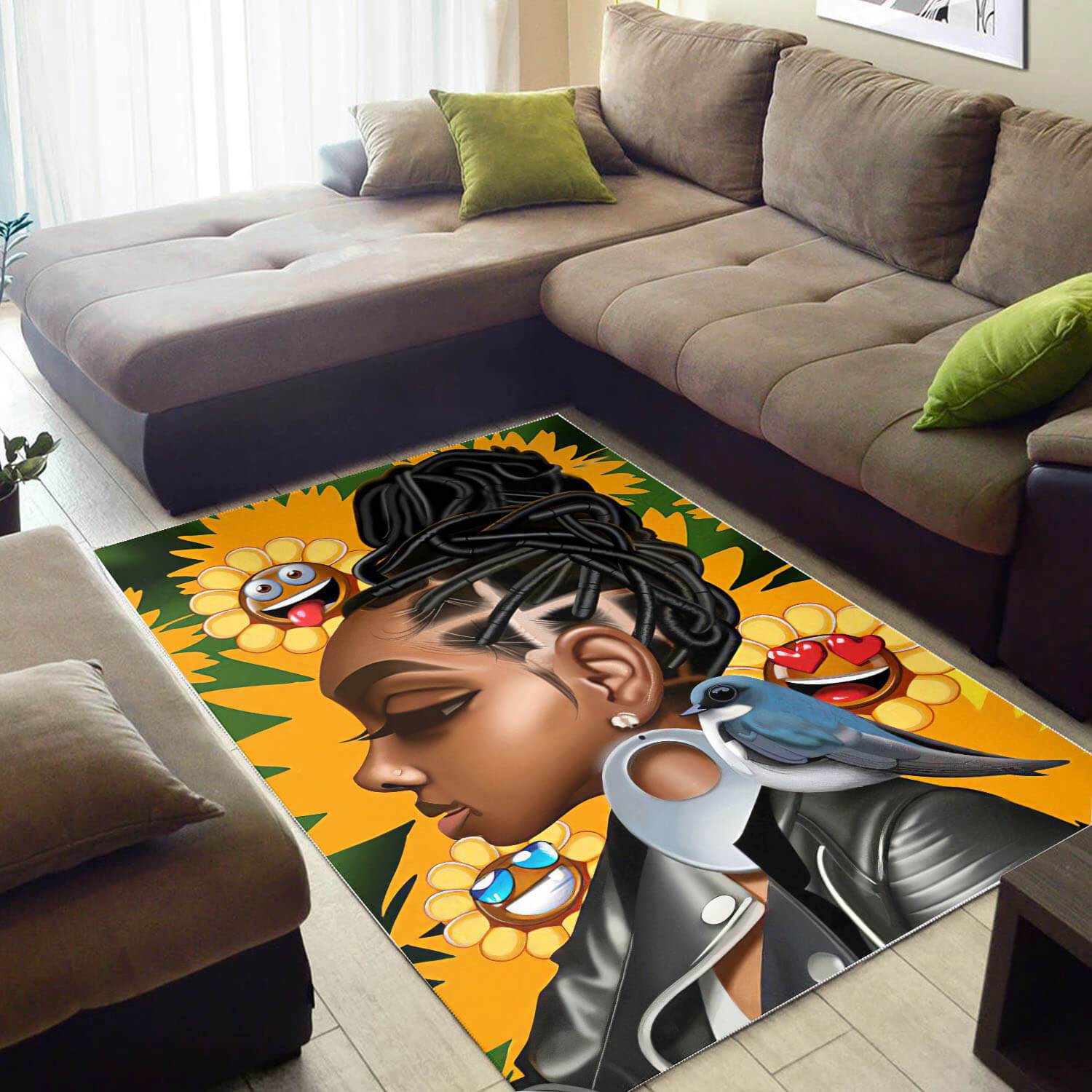 African American Area Rugs Pretty Lady With Afro African Inspired Area Rug Modern African Themed Living Room WBG18037