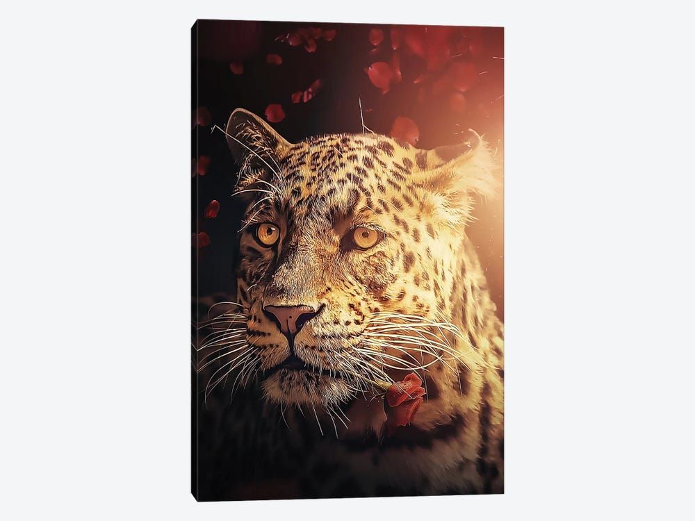 The Leopard With The Rose Canvas Poster 8″x12″ 12×18″ 18″x26″ 24″x36″ 30″x45″