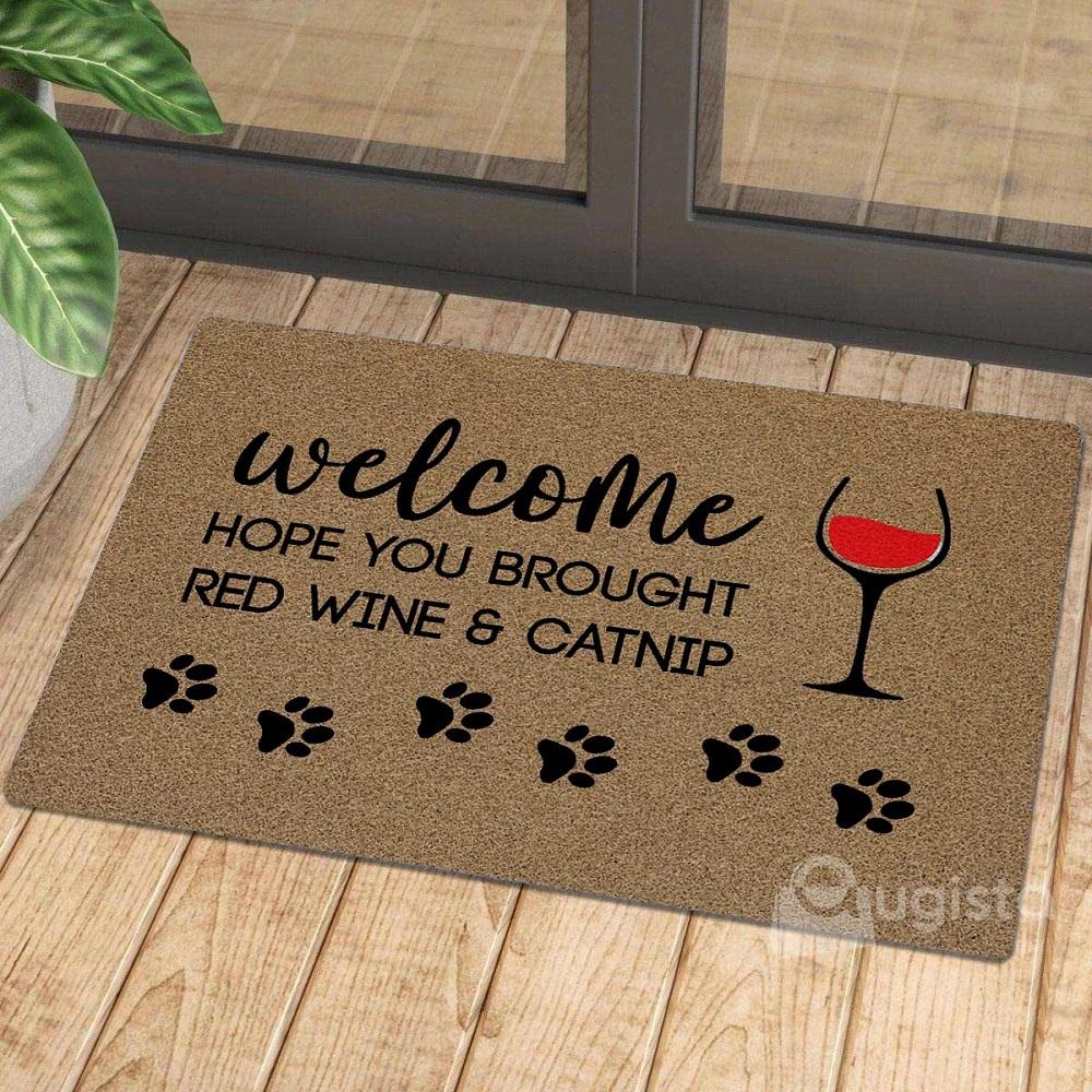 Brought Red Wine And Catnip 01 All Over Printing Doormat Pre2314