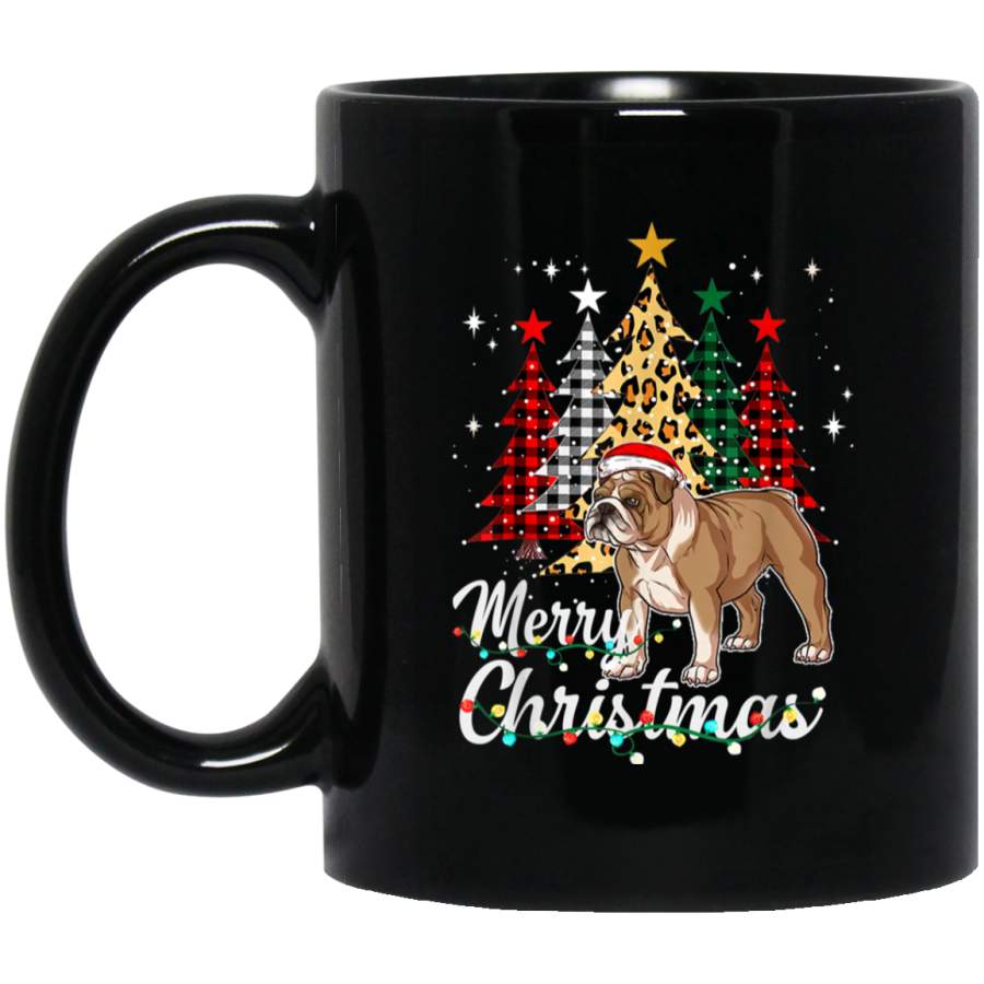 English Bulldog Trees With Buffalo Plaid And Leopard  11 oz 15 oz Mug Black