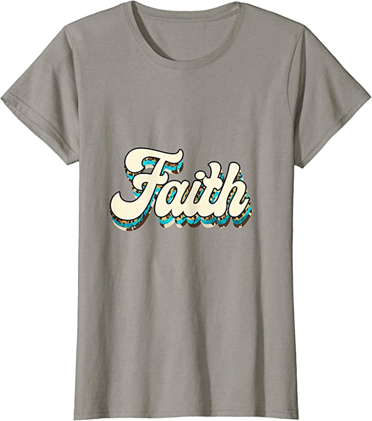 Womens VM2d Leopard Turquoise Faith Christian Girl Faith Cross T-Shirt