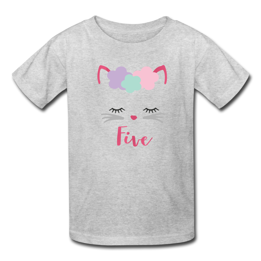 Kitty Cat 5Th Birthday Party Shirt, Cute Kitten Birthday Girl Outfit, Kids’ T-Shirt Fruit Of The Loom