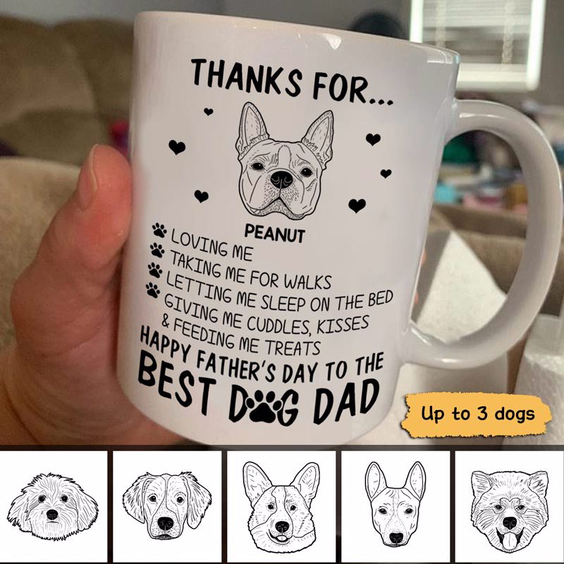 Dog Head Outline Thanks For Happy Father‘S Day Gift For Dog Dad Personalized Mug