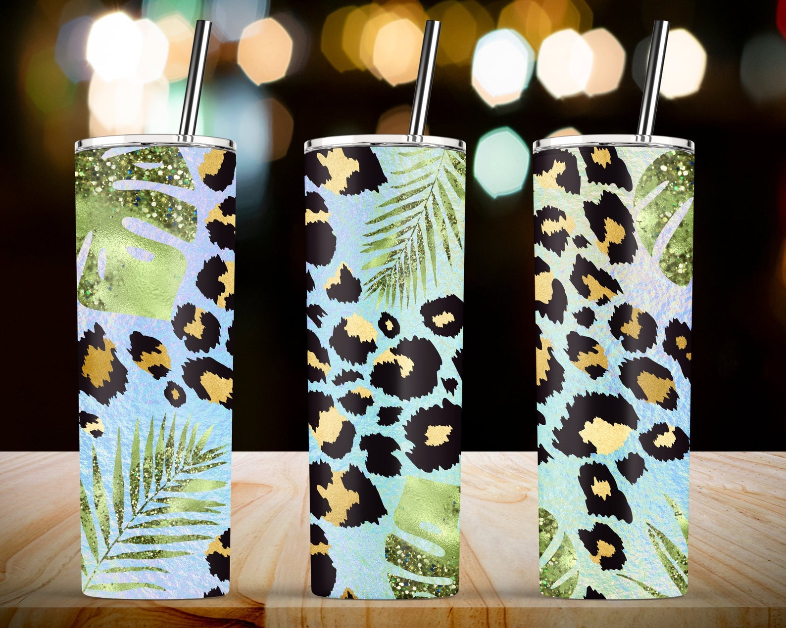 Tropical Palm Leaf Leopard 20Oz Skinny Tumbler