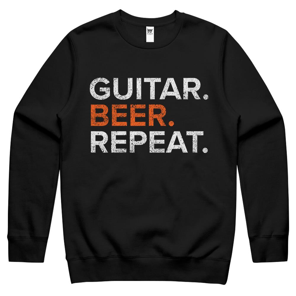 Vintage Guitar Beer Repeat Funny Crewneck Sweatshirt