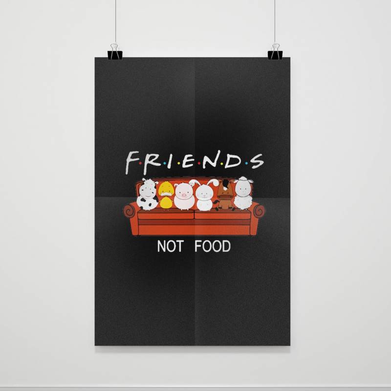 Animal Friends Not Food Funny Parody Vegan Vegetarian No Meat Poster