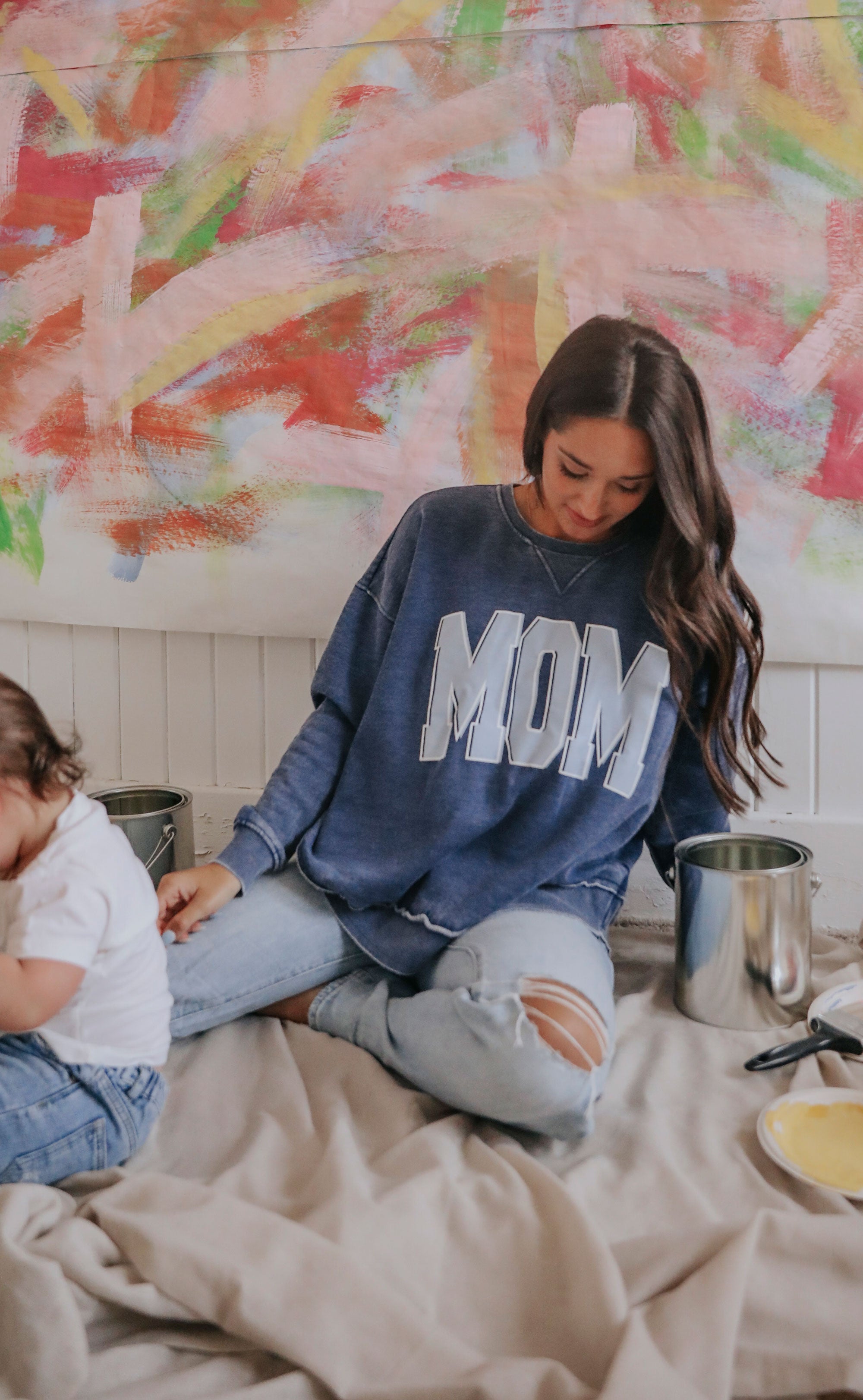 Charlie Southern: Mom Hi Low Sweatshirt – Blue