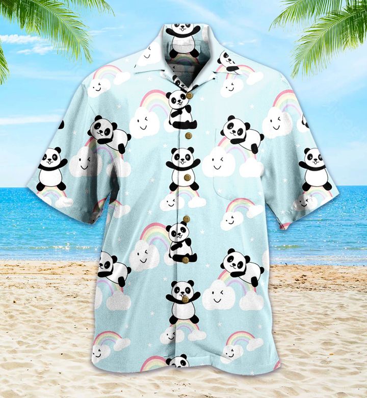 Panda Rainbow Patterns Blue 3D Hawaiian Shirt