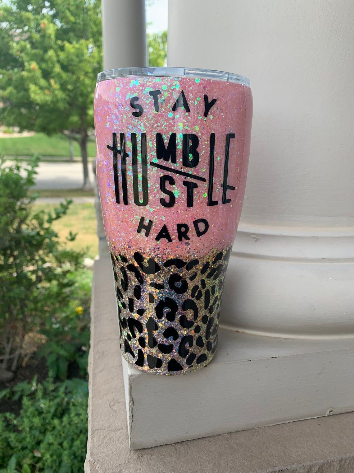 Stay Humble Hustle Hard Leopard Tumbler KH110737