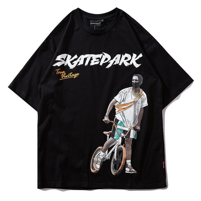 Bmx Biker Printed Hip Hop Streetwear Loose Tees