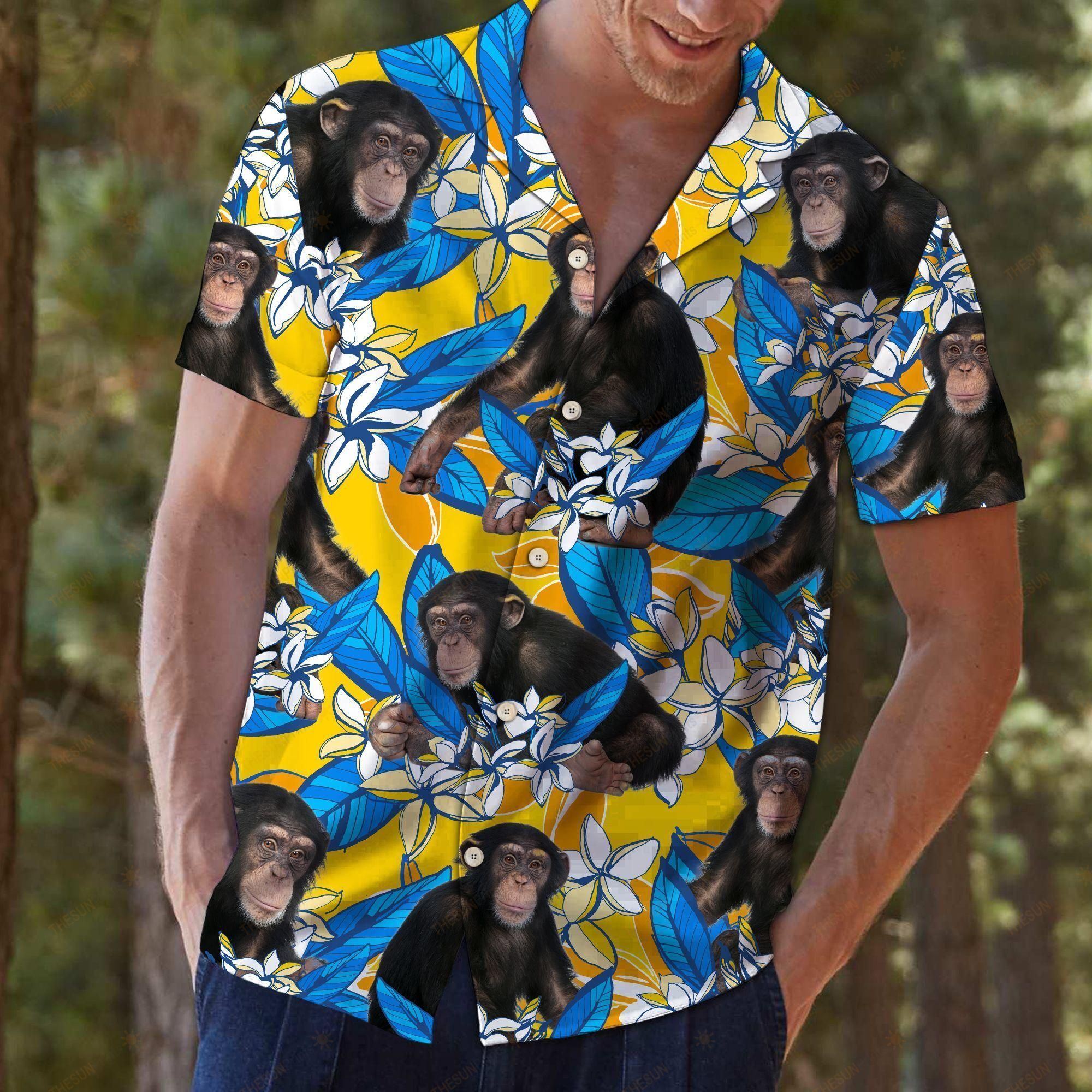 Chimpanzee Plumeria Flowers Hawaiian Shirt Ha3084