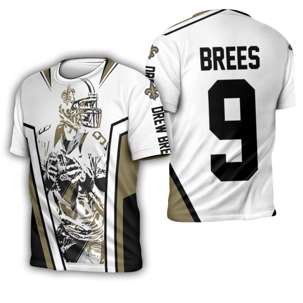 Drew Brees New Orleans Saints Watercolor White Background 3D T-Shirt