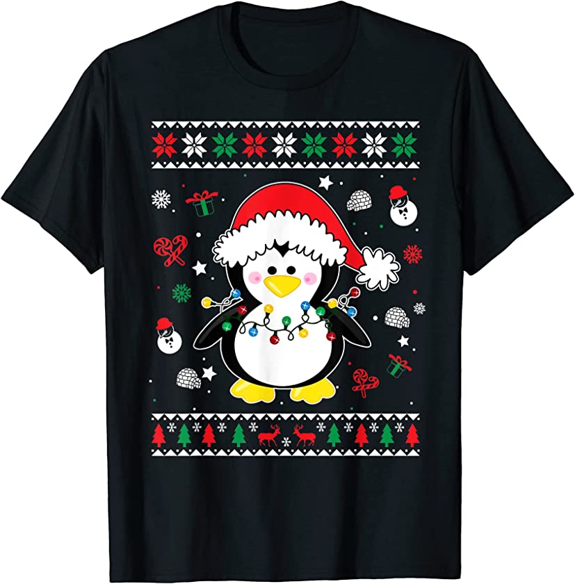 Penguin Santa Decorated Tree Funny Ugly Christmas Sweater T-Shirt