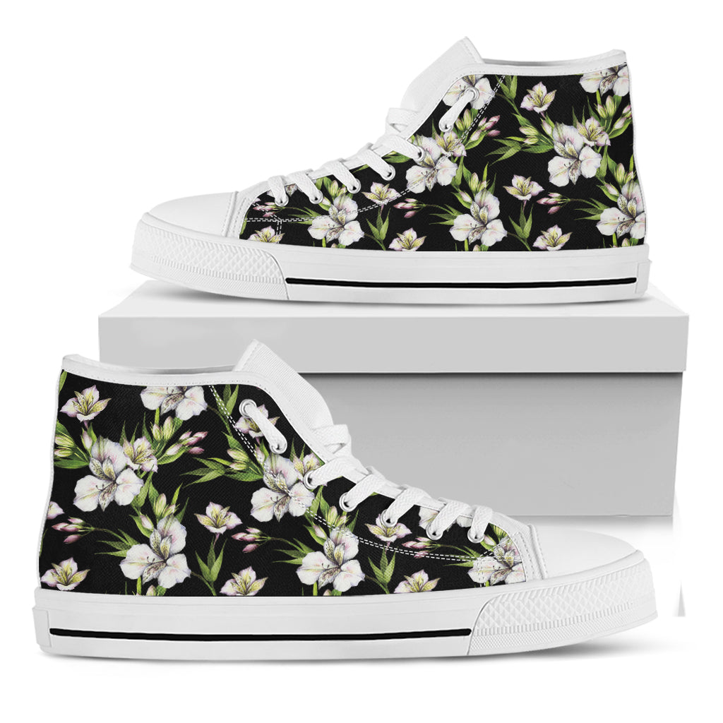 Watercolor Alstroemeria Pattern Print White High Top Shoes