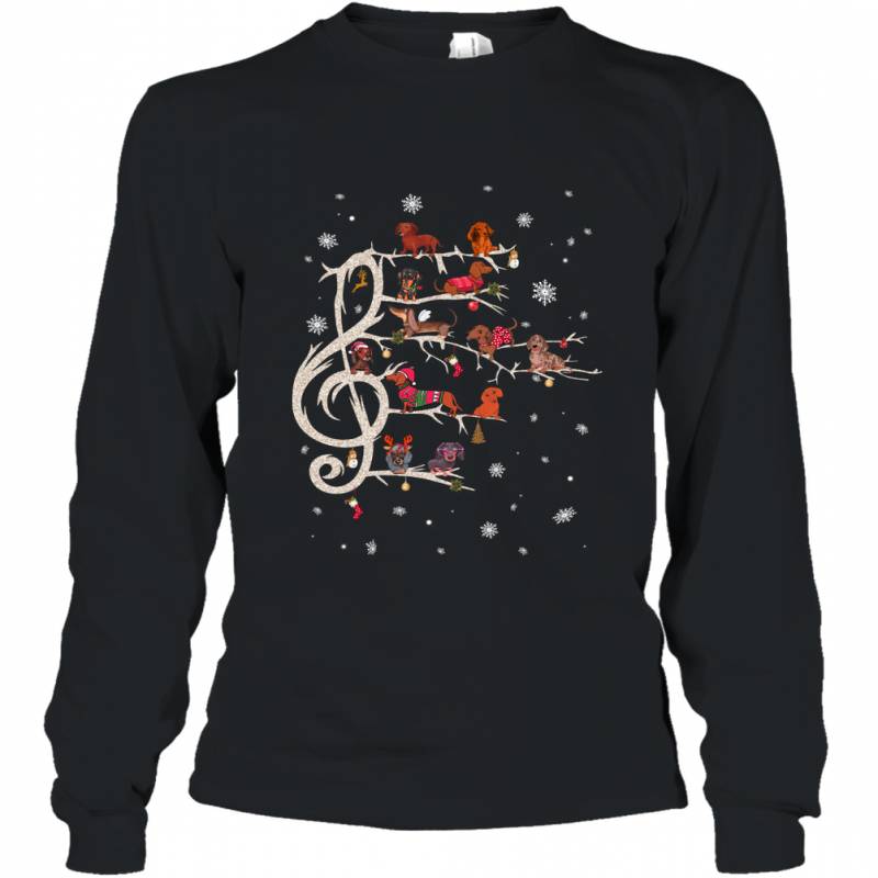 Dachshund Christmas Music Note Tree Puppy Ugly Sweater Dog Lover Long Sleeve