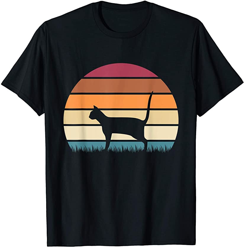 Retro Vintage Sunset Kitten Feline Pet Havana Brown Cat T-Shirt