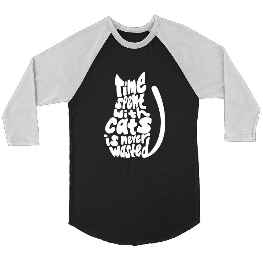 Time Spent With Cats Is Never Wasted, Cat Lover, Kitten Lover – Canvas 3/4 Raglan Shirt