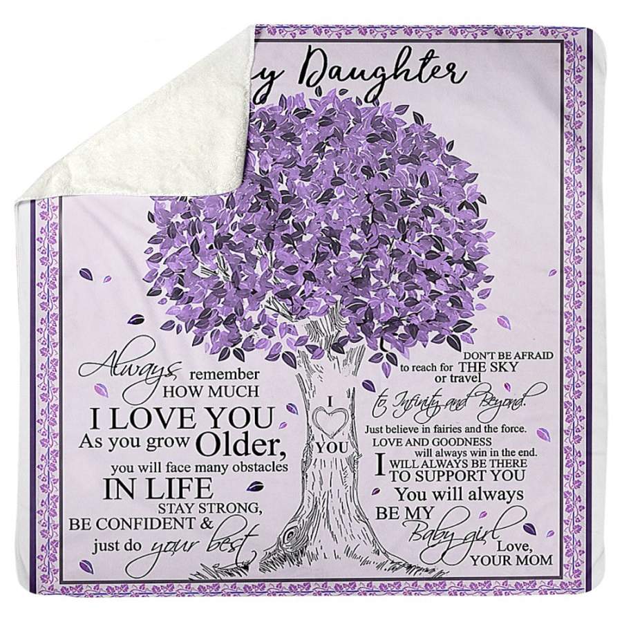 To My Daughter Love You Mom Purple Color Sherpa Blanket