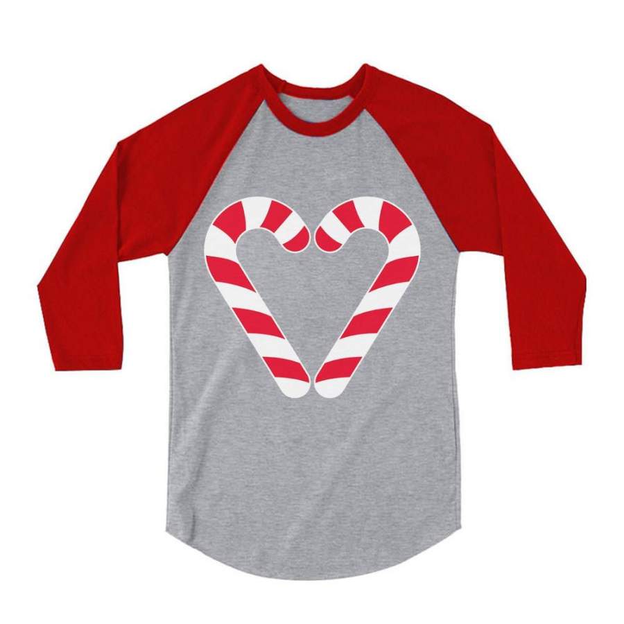 Christmas Candy Cane Heart Gift 3/4 Sleeve Baseball Jersey Toddler Shirt