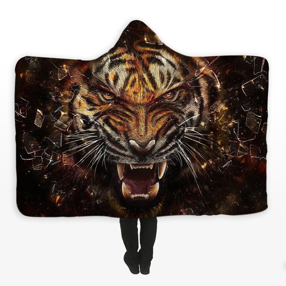 Animal Hooded Blankets – Animal Series Anger Tiger Super Cool Fleece Hooded Blanket