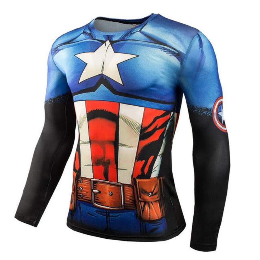 Fitness Compression Shirt Men Anime Bodybuilding Long Sleeve 3D Superman T Shirt Tops Tees