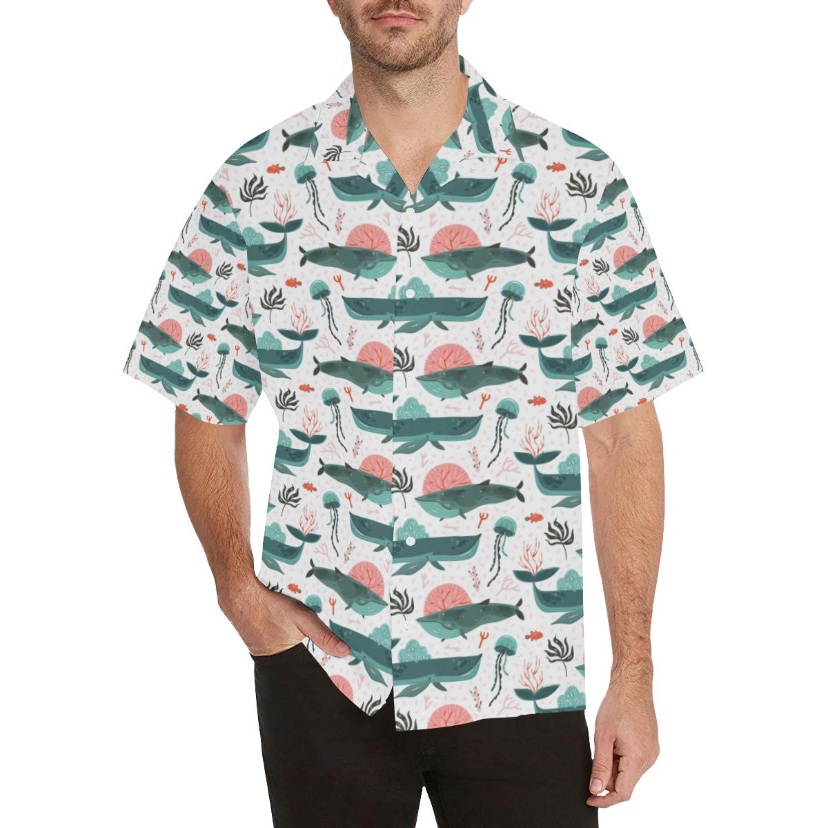 Whale Jelly Fish Pattern Men’s All Over Print Hawaiian Shirt