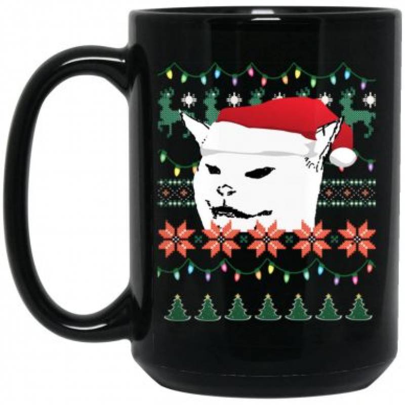 Women Yelling At Confused Cat Meme Ugly Christmas  Mug