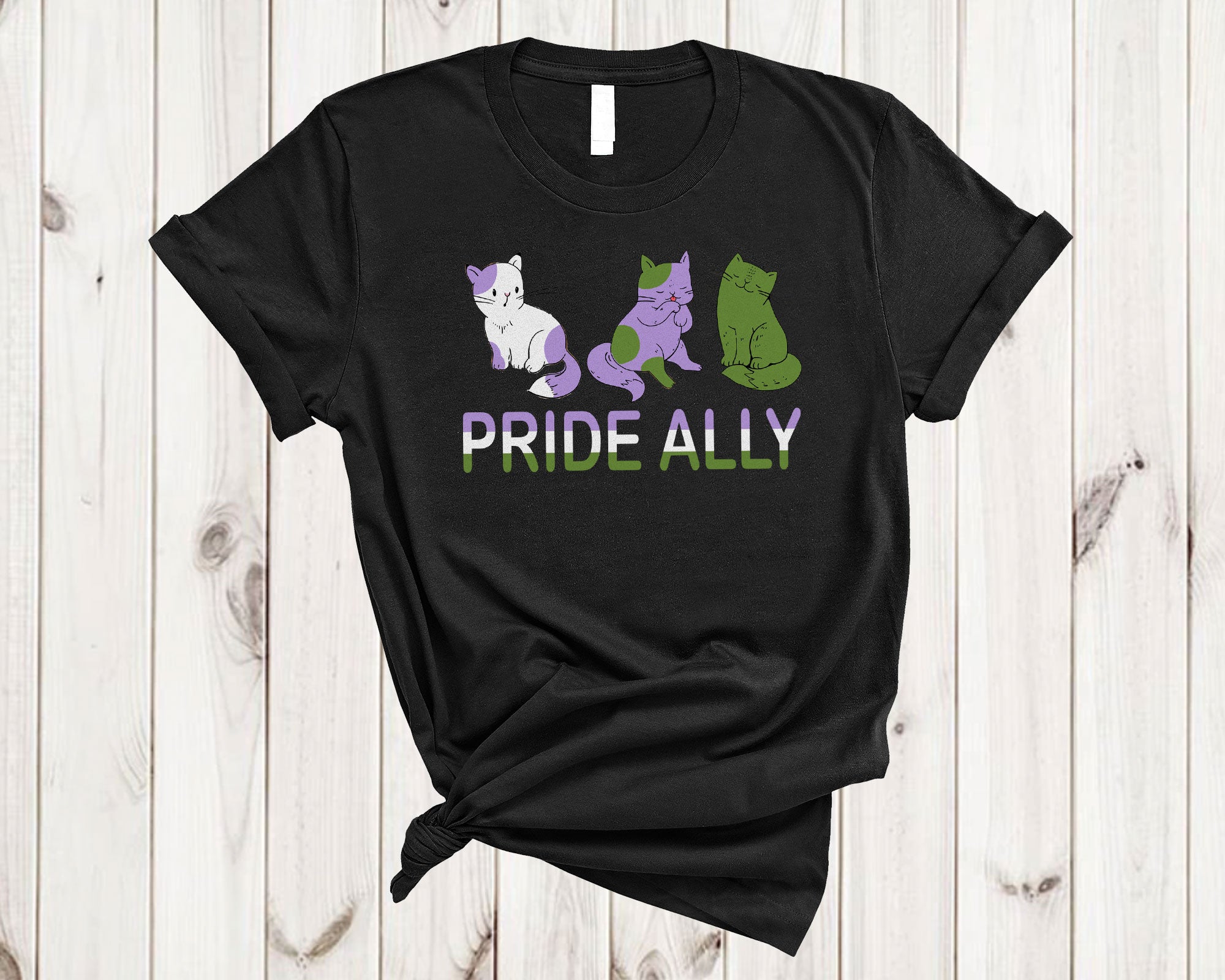 Lgbt Cat Shirt Pride Ally Cute Three Queer Flag Cat Kitten Kawaii Lover Lgbt Pride T-Shirt