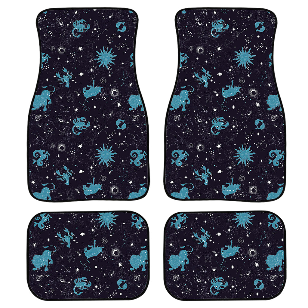 Constellation Zodiac Signs Pattern Print Front And Back Car Floor Mats, Front Car Mat