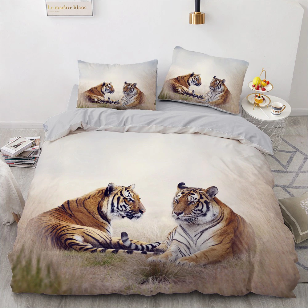 3 Piece Printing Tiger 3D Bedding Set Duvet Cover Pillowcase Single Twin Full Queen King Size Home Bed Linen Set Children Kids