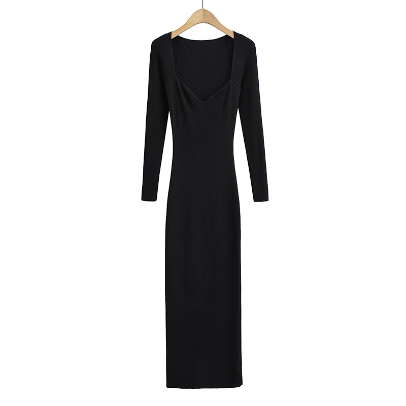 Bodycon dresses women 2022 black long sleeve dress party midi dress sexy elegant dresses black knitted dresses square neck alx