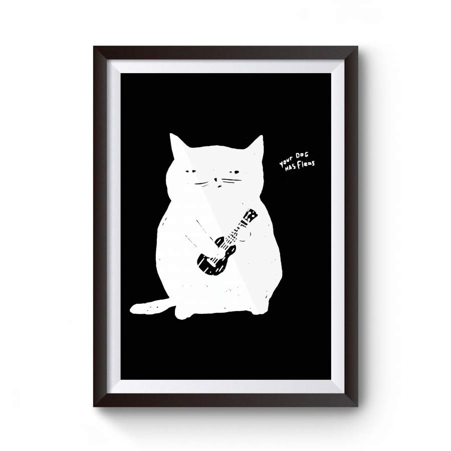 Cheeky Ukulele Cat My Dog Has Fleas Kitten Poster